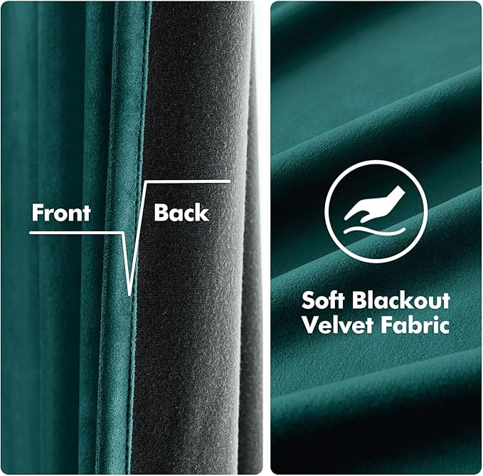 MIULEE Christmas Dark Green 100% Polyester Curtains 90 Inches Long 2 Panels Room Darkening Blackout Soft Velvet Grommet Top Emerald Curtain Thermal Soundproof Curtains/Drapes/Panels for Living Room