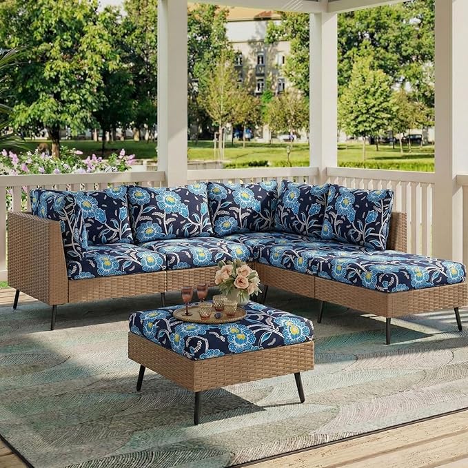 hyha Printed Couch Cushion Covers, Floral Sofa Covers Washable for 2 Cushion Couch, Stretch Pattern Outdoor Cushion Covers for Patio Furniture with Elastic Bottom(2 Packs, Bluebell)