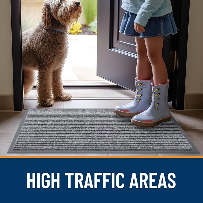 OLANLY Front Door Mat Indoor Outdoor Entrance, 2-Pack 35 x 23 Inch, Waterproof Heavy Duty Doormat, Fade Resistant, Low Profile, Easy Clean Patio Porch Welcome Floor Mats for Entry, Light Gray