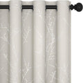 Deconovo Beige Blackout Curtains, Boho Farmhouse Curtain, Thermal Insulated Soundproof Drapes, Silver Branch Print, 52 x 108 Inch Long, Machine Washable Window Panels for Living Room Bedroom, Set of 2