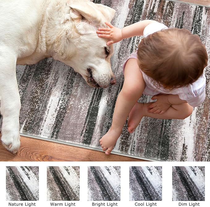 Lansny Modern Abstract Runner Rug 3x8, Dark Light Brown White Washable Kitchen Runner Non-Slip Soft Hallway Rug Runner Thin Print Faux Wool Carpet for Entryway Bedroom Laundry Room Indoor