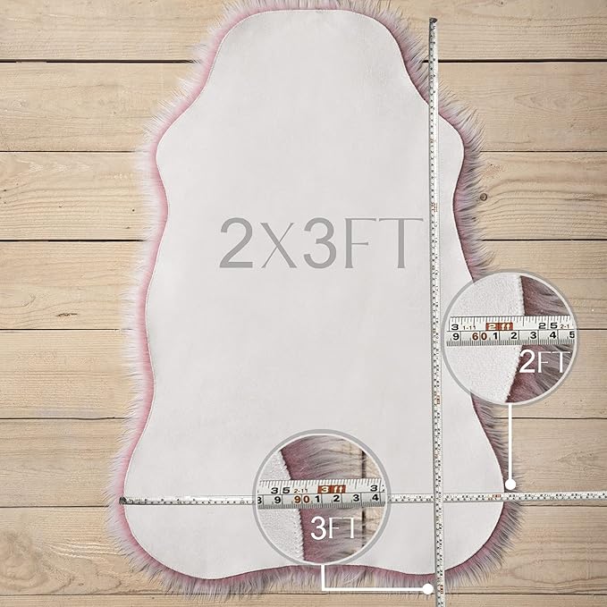 Ashler Faux Fur Rug - Fluffy Shaggy Area Rug, Ultra Soft 3 x 3 Feet Round, Frosted Bottom Pink Fuzzy Machine Washable Shag, Nursery Decor Throw for Bedroom, Kids Room, Living Room