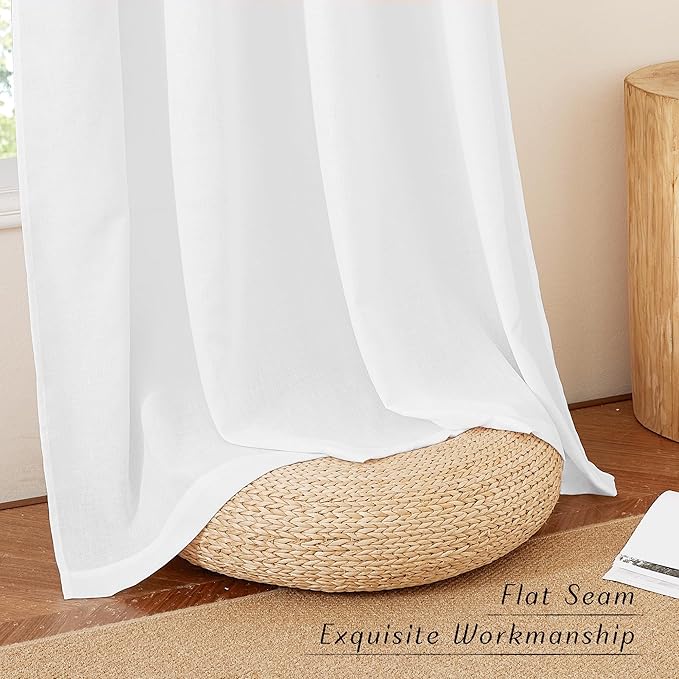 NICETOWN White Linen Bedroom Curtains 84 inches Long, Grommet Thick Linen Blend Window Treatments Privacy Assured with Light Filtering for Living Room, W42 x L84, 2 Panels