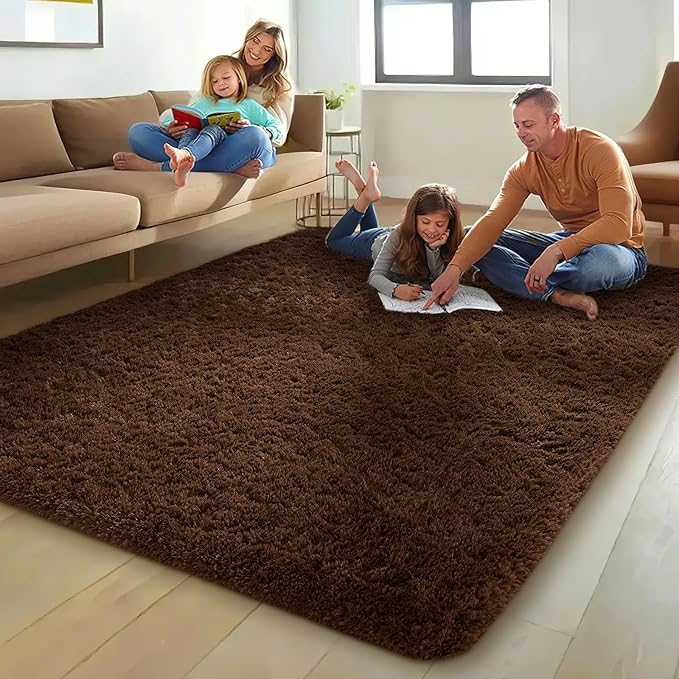 Ophanie 8x10 Brown Area Rugs for Living Room, Large Shag Bedroom Carpet, Big Indoor Thick Soft Shaggy Nursery Rug, Fluffy Carpets for Boy and Girls Room Dorm Home Decor Aesthetic