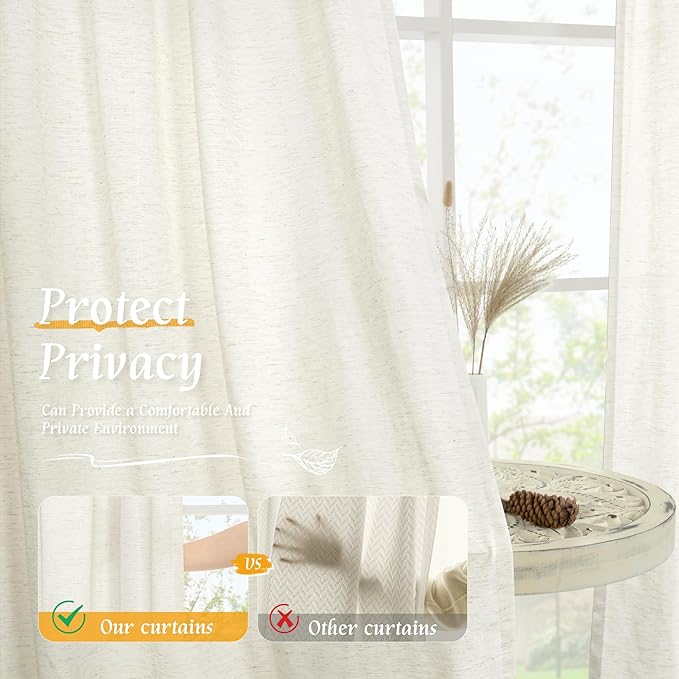 LAMIT Cream Linen Curtains 54 Inch Length 2 Panels, Light Filtering Faux Linen Textured Panels Rod Pocket Neutral Privacy Drapes for Window/Loft Room/Bedroom, 42 x 54 Inch