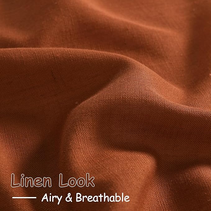 Rust Linen Curtains for Living Room 120 Inches Long Light Filtering Semi Sheer Curtain Back Tab Vintage Rustic Decor Extra Long Floor to Ceiling High Window for Bedroom Office 52x120, 2 Panels