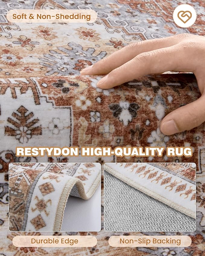 2x7 Runner Rug, Thin Entryway Non Slip Washable Rugs for Entryway, Runners for Hallways, Low Pile Vintage Soft Rugs for Living Room, Kitchen Bedroom Rug(Orange,2'x7')