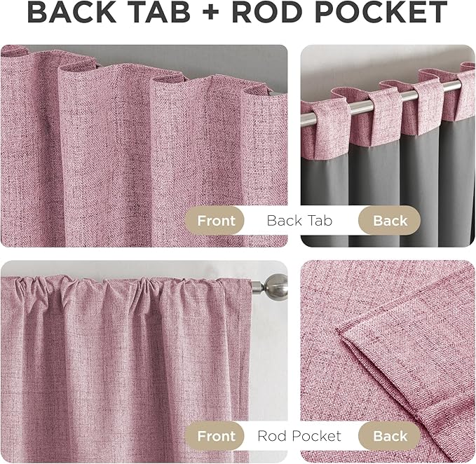 Joydeco Blackout Curtains for Bedroom - 100% Light Blocking 2 Panels Set Pink Drapes 66" W x 108" L, Thermal Insulated Room Darkening Curtains, Linen Textured for Living Room, Rod Pocket & Back Tabs