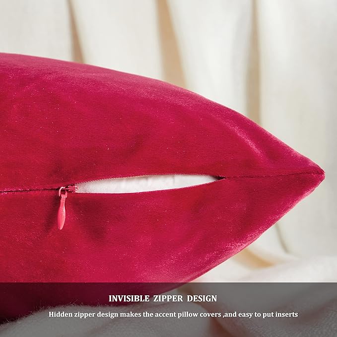GIGIZAZA Red Velvet Decorative Throw Pillow Covers for Sofa Bed 2 Pack Soft Cushion Cover 20x20