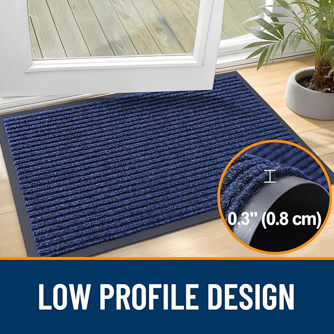 OLANLY Front Door Mat Indoor Outdoor Entrance, 2-Pack 59 x 23 Inch, Waterproof Heavy Duty Doormat, Fade Resistant, Low Profile, Easy Clean Patio Porch Welcome Floor Mats for Entry, Blue
