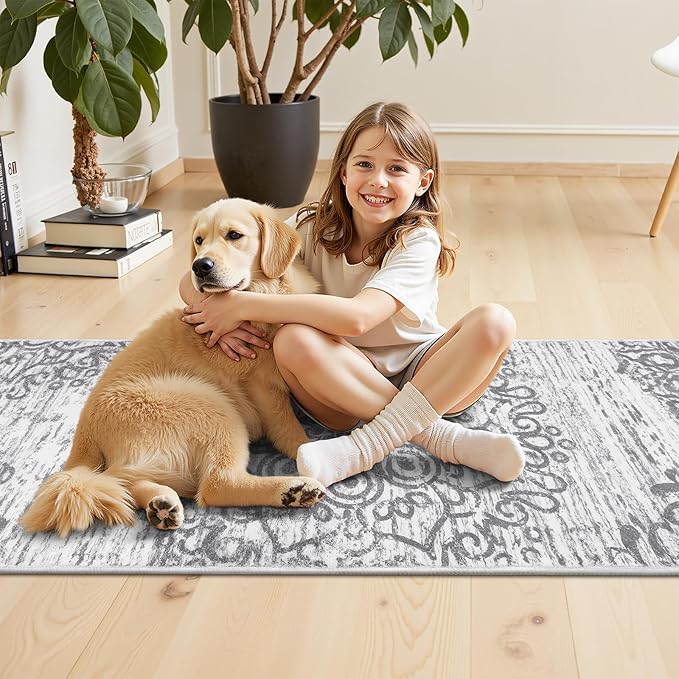 HEBE Hallway Runner Rug 2'x4' Washable Vintage Distressed Area Rugs Non Slip Laundry Rug Runner Boho Floor Carpet Runners for Hallways Entryway Laundry Room Kitchen Bathroom