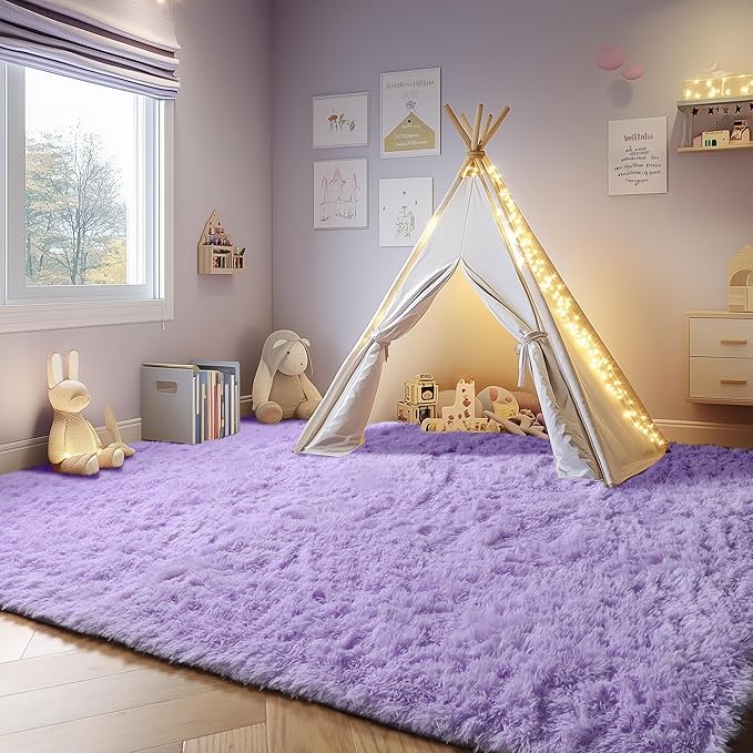 ONASAR Purple Rugs for Living Room Bedroom, 5x8 Fluffy Bedside Area Rug, Soft Plush Shaggy Indoor Floor Carpet for Nursery Kids Girls Boys Teen Dorm Home Office Decor Aesthetic