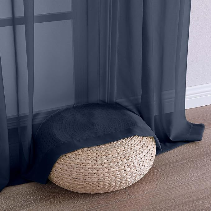OWENIE Sheer Curtains 84 Inches Long 2 Panels Set, Sheer Navy Blue Curtains for Living Room Bedroom 59 Inch Extra Wide, Modern Voile Filmy Rod Pocket Drapes, 2 Pcs, Each 59 W x 84L, Navy Blue