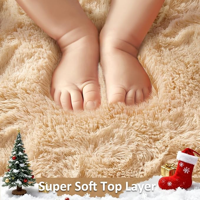 Ophanie 8x10 Beige Area Rugs for Living Room, Large Shag Bedroom Carpet, Big Indoor Thick Soft Shaggy Nursery Rug, Fluffy Carpets for Boy and Girls Room Dorm Home Decor Aesthetic