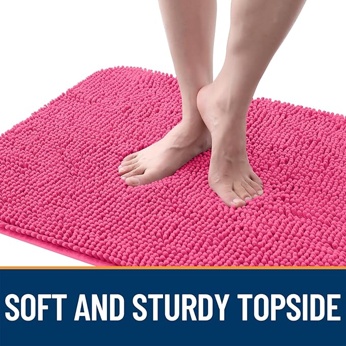 OLANLY Dog Door Mat for Muddy Paws 59x20, Absorbs Moisture and Dirt, Absorbent Non-Slip Washable Doormat, Quick Dry Chenille Mud Mat for Dogs, Entry Indoor Entryway Carpet for Inside Floor, Hot Pink
