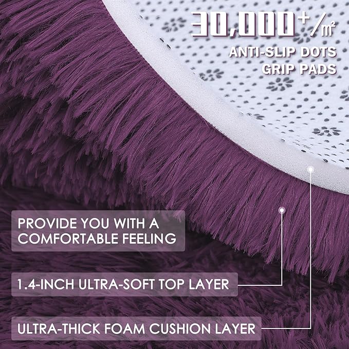 OLANLY 5x7 Machine Washable Large Area Rugs for Living Room, Bedroom, Soft Fluffy Shaggy Bedside Rug, Indoor Floor Carpet for Kids Girls and Boys, Dorms, Nursery, Home Decor Aesthetic, Dark Purple