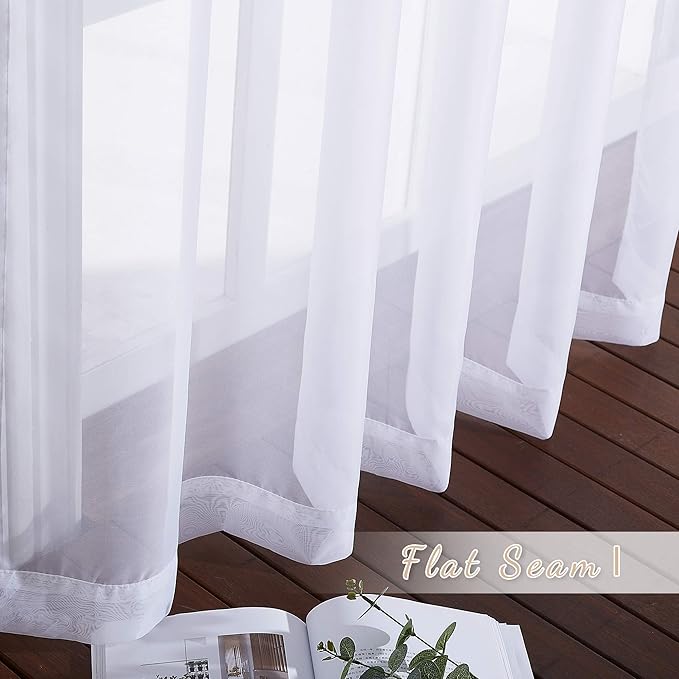 NICETOWN White Sheer Curtains 72 inches Long - Silver Eyelet Top Light Filtering Window Drapes Airy & Breathable Living Room Voile Panels for Flat/Apartment, 74" W Total 2 Pieces