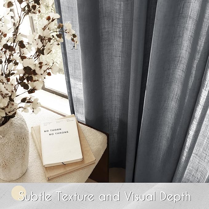 Dark Gray Curtains for Living Room Back Tab Modern Farmhouse Semi Sheer Gray Curtains 120 inches Long 2 Panels Set Muted Neutral Window Curtain for Dining Room Bedroom 52x120
