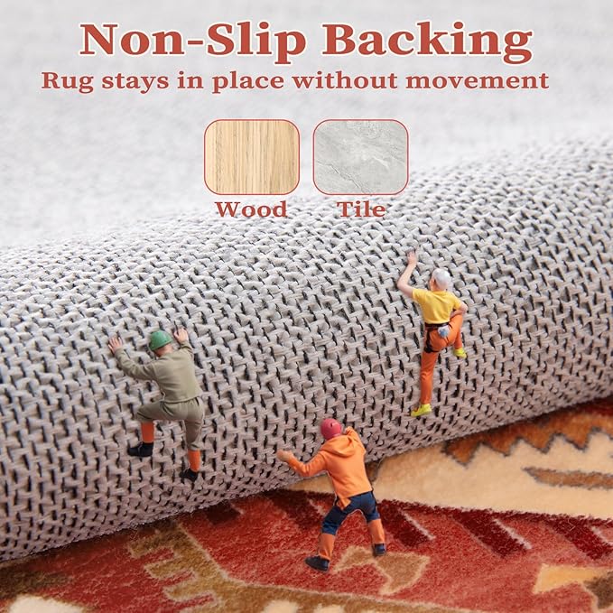 SERISSA Area Rug 3x5 Boho Rugs for Bedroom, Washable Non-Slip Living Room Rug, Ultra Soft Print Distressed Vintage Red Rug Low-Pile Throw Carpet for Entry Kitchen Bedroom Nursery Dorm Decor