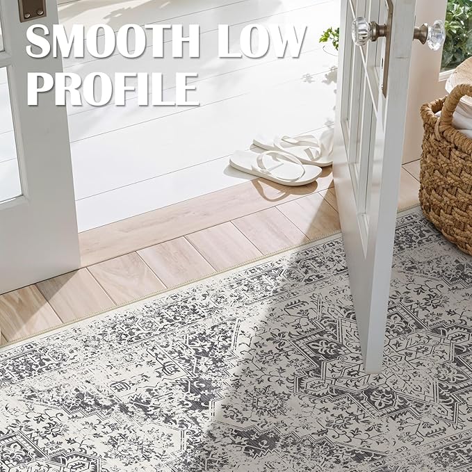 3x14 Washable Hallway Runner Rug - Non Slip Kitchen Runner Rugs with Rubber Backing Vintage Low-Pile Carpet Runners for Entryway Dining Room Laundry Room Home Decor (Distessed Grey)