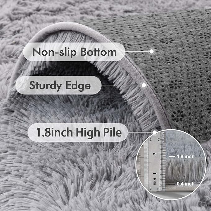 8x10 Ft Extra Large Shag Rugs for Living Room, Ultra Soft Fluffy Furry Area Rugs for Bedroom Indoor Floor, Aesthetic Carpet for Kids Home Decor (Light Grey)