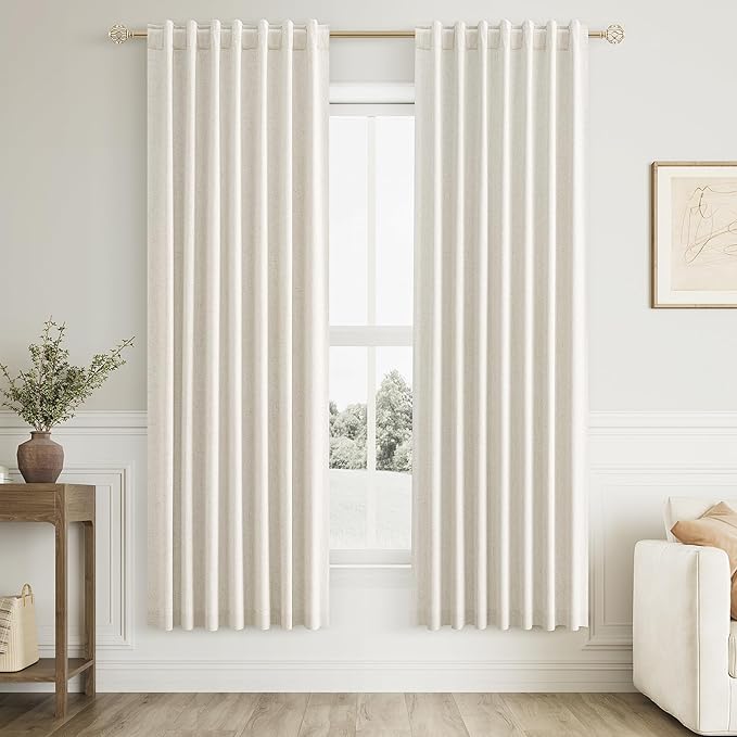 Guken Cream 100% Blackout Curtains 70 Inch Length 2 Panels Set for Living Room Bedroom Back Tab Thermal Insulated Black Out Linen Drapes Room Darkening Window Curtains