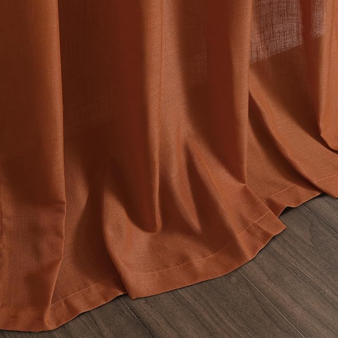 Rust Linen Curtains for Living Room 120 Inches Long Light Filtering Semi Sheer Curtain Back Tab Vintage Rustic Decor Extra Long Floor to Ceiling High Window for Bedroom Office 52x120, 2 Panels