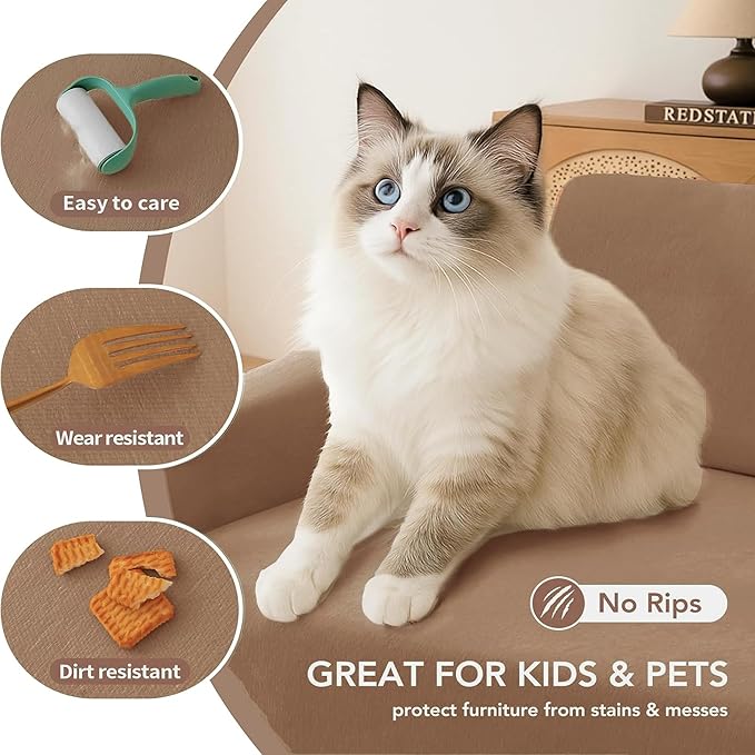Couch Cover for Dogs, Boho Sofa Covers for 3 Cushion Couch, Chenille Sofa Slipcover for Pets Washable, L-Shape Sectional Couch Loveseat Cover Soft Throw Blankets with Tassels(71x134,Khaki)