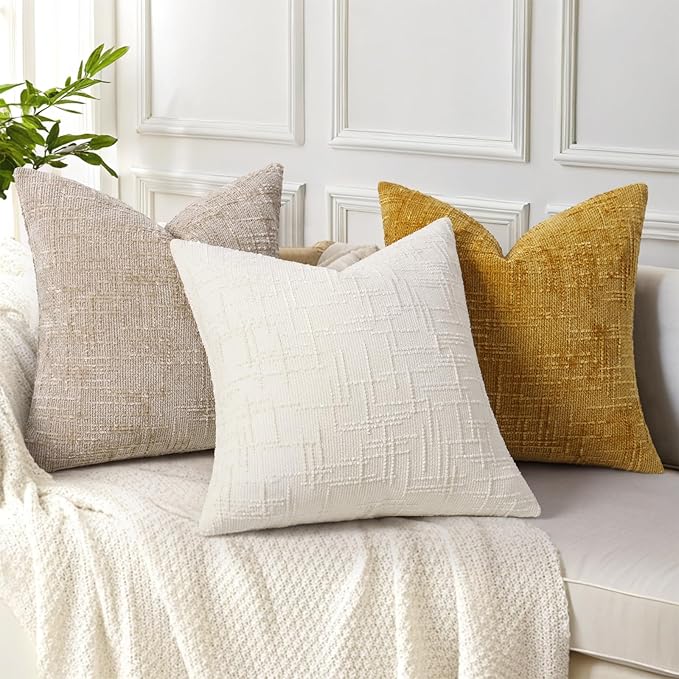 decorUhome Summer Mustard Yellow Chenille Euro Sham Throw Pillow Covers 22x22 Set of 2 Textured Cozy Slubby Couch Pillow Covers Modern Farmhouse Boho Decorative Pillow Cases for Bed Sofa Living Room