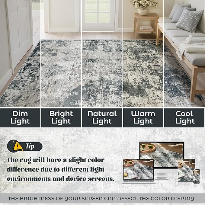 XLUEZ 5x7 Area Rugs for Living Room, Washable Modern Abstract Large Area Rug Neutral Soft Non Slip Kids Rug Stain Resistant Indoor Carpet for Bedroom Nursery Dining Room Playroom(GreyWhite, 5'x7')