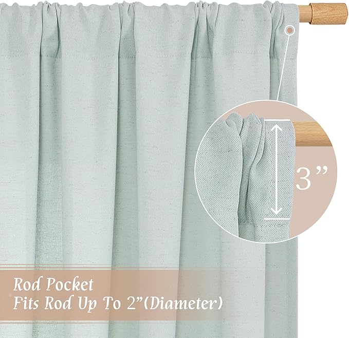 LAMIT Linen Blended Curtains 72 inch for Bedroom, Linen Textured Light Filtering Drapes Rod Pocket Boho Neutral Panels for Farmhouse/Living Room, 2 Panels, 52 x 72 Inch, Light Blue