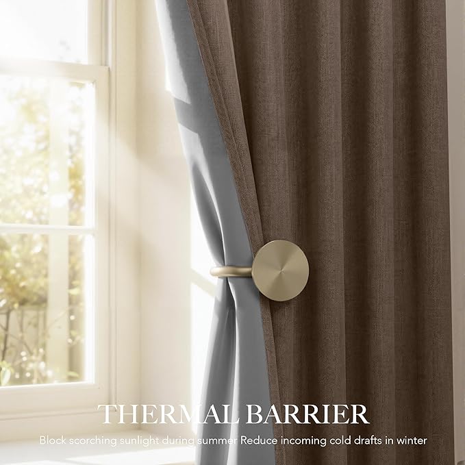 RYB HOME 100% Blackout Polyester Textured Curtains 90 inches Long, Thermal Insulating Privacy Energy Saving for Bedroom Living Room Window Office Theater Dining Nursery, W52 x L90 in, Coffee, 2 Panels