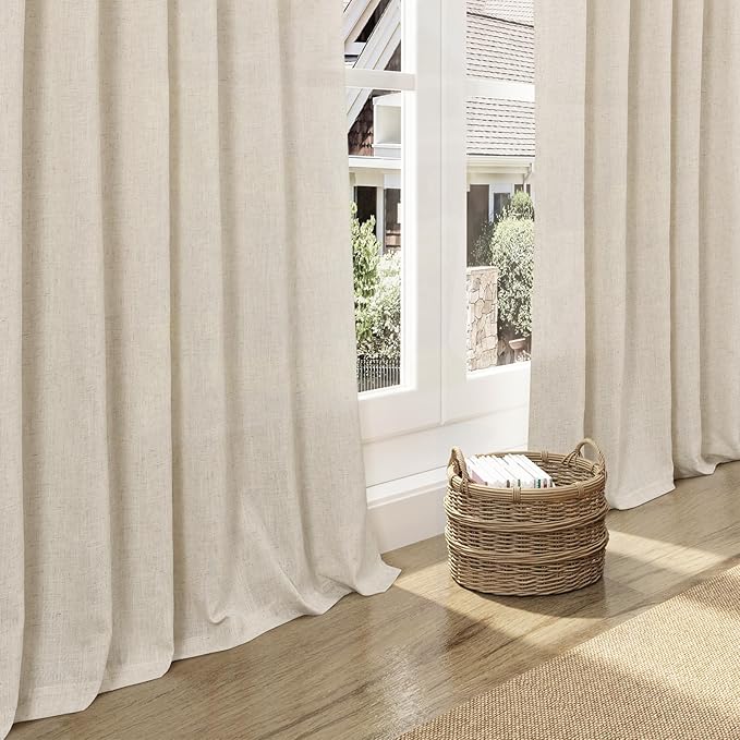 Nanspring 108 Inch Long Curtains for Living Room Birch Beige Linen Modern Farmhouse Decor Light Filtering Semi Sheer Curtain Back Tab Luxury Floor to Ceiling High Window for Bedroom 52x108, 2 Panels