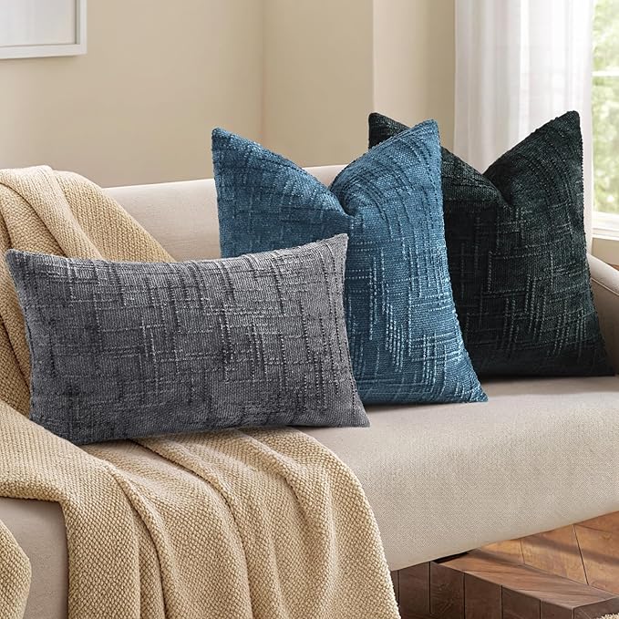 decorUhome Navy Blue Chenille Euro Sham Throw Pillow Covers 22x22 Set of 2 Textured Soft Cozy Slubby Couch Pillow Covers Modern Farmhouse Boho Decorative Pillow Cases for Bed Sofa Living Room