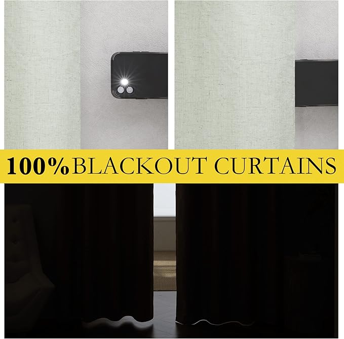 NICETOWN Sage Green Blackout Linen Curtains 95" Long, 2 Pieces, 62" Wide Each Panel, Bronze Grommet Full Light Blocking Drapes with White Thermal Insulated Liner for Nursery, Hall, Villa