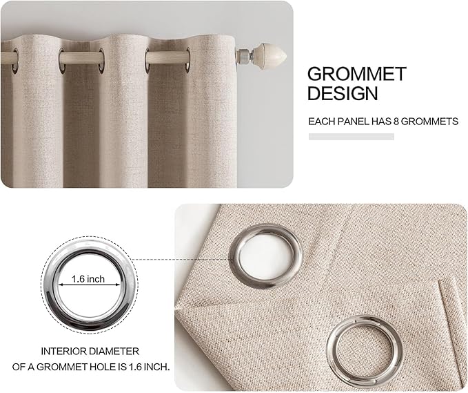 MIULEE 100% Blackout Linen Textured Curtains for Bedroom Solid Thermal Insulated Natural Beige Grommet Room Darkening Curtains & Drapes Luxury Decor for Living Room Nursery 52 x 84 Inch (2 Panels)
