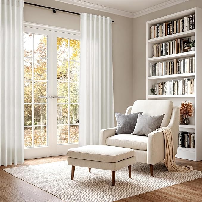 Nanspring Cream 80 inch Linen Curtains for Doorway Semi Sheer Light Filtering Curtains Panels Back Tab and Rod Pocket Modern Neutral for Bedroom Living Room 34 x 80 Inch, 2 Panels
