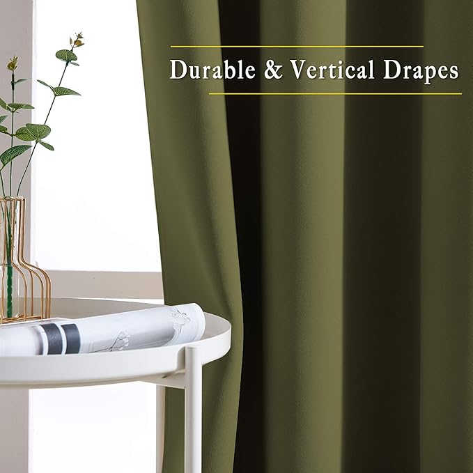 NICETOWN Olive Curtains 96 inches Long, Grommet Thermal Insulated Room Darkening Curtains Privacy Window Treatments for Boys Room/Living Room, W46 x L96, 2 Panels
