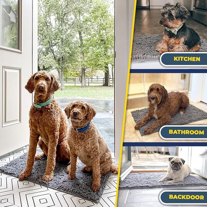 Muddy Mat® | Super Absorbent Door Mat Indoor, Microfiber Quick Dry Chenille Entryway Rug, Non-Slip Front Door Mat, Indoor Mats for Entryway, Machine Washable Pet Rug, Grey XXL 60"X48"