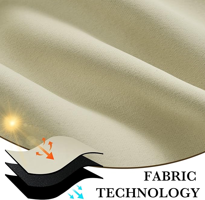 RYB HOME Bedroom Blackout Curtains 84 inches Long, 100% Blackout Thermal Insulated Noise Reducing Curtains for Living Room Nursury, 42 inches Wide by 84 inches Long, Beige