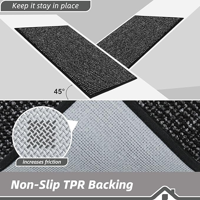 BEQHAUSE Kitchen Runner Rugs 20"x48", Non-Slip Kitchen Mats for Floor, Super Absorbent and Stain Resistant Kitchen Rug, Machine Washable Rugs for Kitchen, Hallway, Laundry & Sink, Black