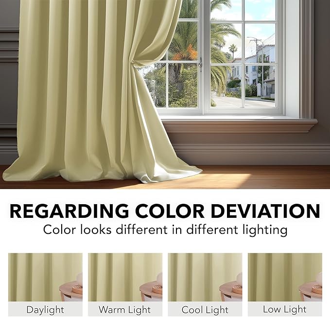 Deconovo Blackout Curtains, Thermal Insulated, W70 x L63 2 Panels, Back Tab, Machine Washable, Room-Darkening Drapes for Bedroom/Living Room Beige