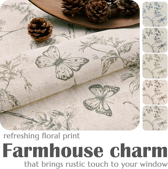jinchan Floral Curtains Lined Linen Blend Curtain for Living Room 84 Inch Length Grey Flower Farmhouse Curtains French Country Gray Patterned Curtain Drapes Back Tab Rod Pocket 2 Panels