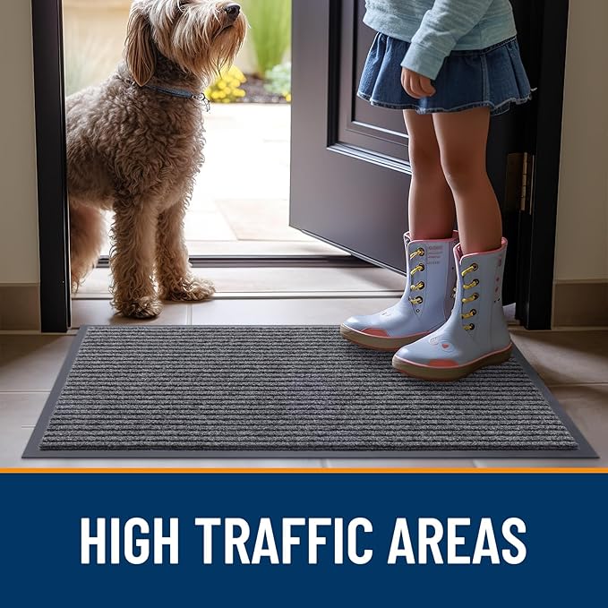 OLANLY Front Door Mat Indoor Outdoor Entrance, Waterproof Heavy Duty Doormat, Fade Resistant, Low Profile, Easy Clean Patio Porch Welcome Floor Mats for Entry, 47x34, Grey