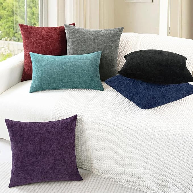 CaliTime Throw Pillow Covers Decorative 24 X 24 Inches Pack of 2 Cozy Chenille Cushion Cases for Couch Sofa Bed Living Room Home Medium Grey