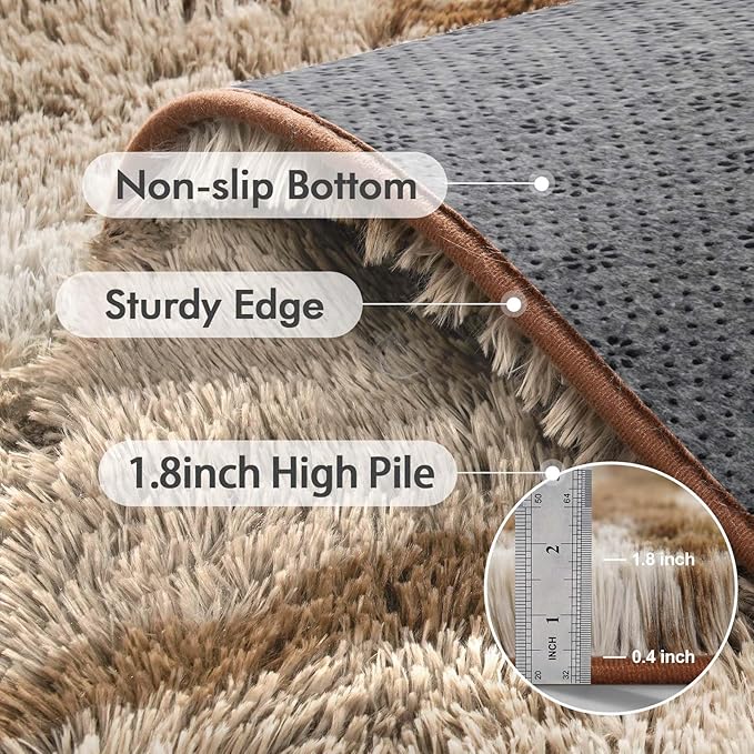 Area Rugs for Living Room, 6x9 Feet Soft Fluffy Shagg Plush Rug High Pile Large Indoor Modern Non-Slip Floor Carpet for Bedroom Nursery Kids Home Room Dorm Decor Aesthetic Tie-Dyed Khaki