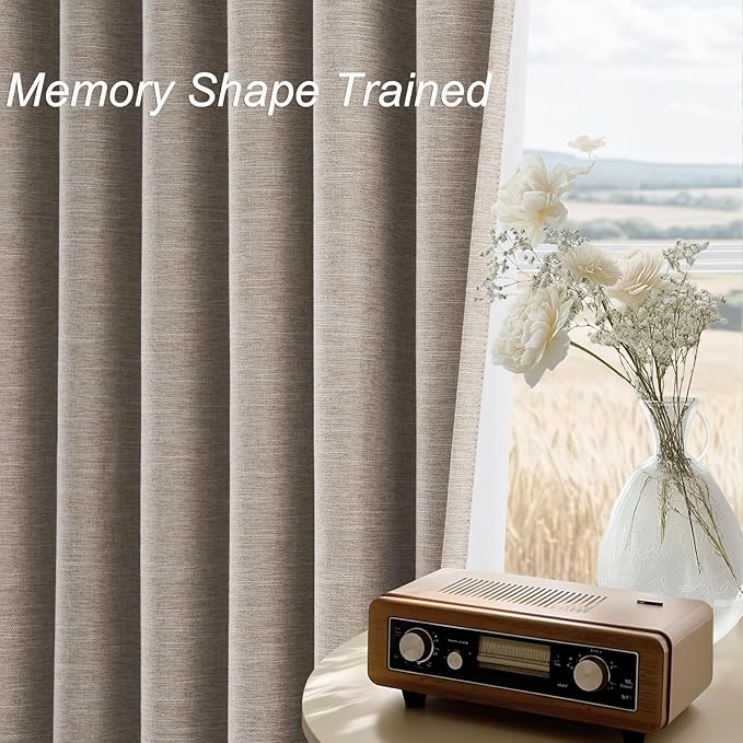 Topfinel 90 Inch Long Blackout Curtains for Sliding Glass Door, Tweed Light and Draft Blocking Drapes for Living Room Traverse Ring Top Heavy Duty Lined Cottagecore Bay Window Curtains 2 Pack