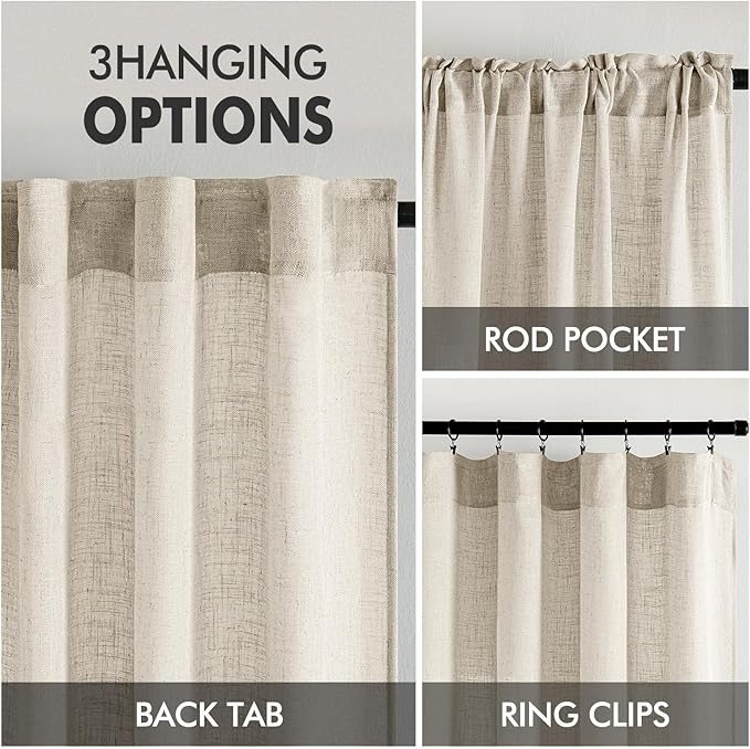 MIULEE Cream Linen Curtains 54 Inch Length 2 Panels for Bedroom Living Room, Soft Linen Textured Window Drapes Semi Sheer Light Filtering Back Tab Rod Pocket Farmhouse Modern Burlap Look Decor