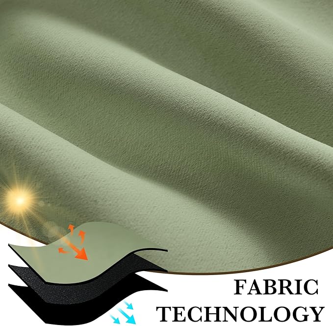 RYB HOME 100% Blackout Short Curtains for Small Window, Thermal Insulated Total Room Darkening Noise Reducing Curtains for Kitchen Bathroom Basement, 34 inches Wide by 48 inches Long, Sage Green
