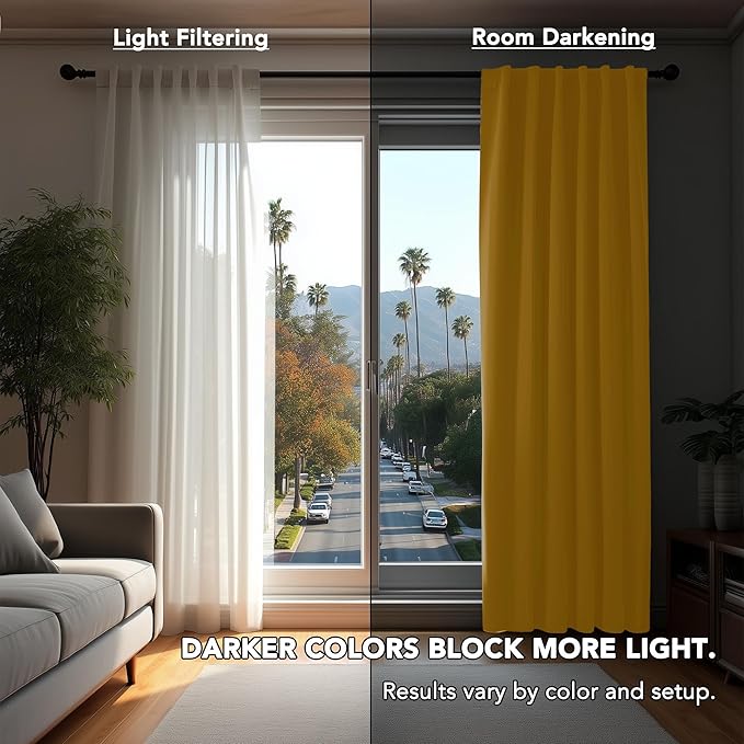 Deconovo Solid Back Tab and Rod Pocket Curtains Thermal Insulated Blackout Window Curtains for Kitchen 52Wx54L Inch Mellow Yellow 2 Panels